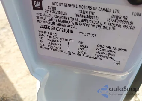 2005 Chevrolet Silverado 1500 Ls from USA, damaged, VIN 2GCEC19TX51219415